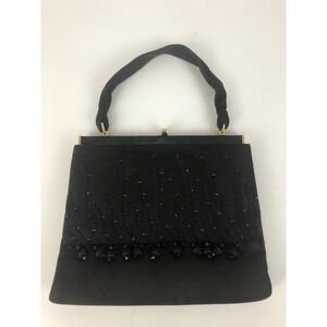 Vintage 50's/60's Beaded Fringe Purse Evening Bag Chocolate Brown & Black Spain